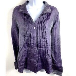 Coldwater Creek PLG Purple Plum Sheen Pintuck Button Down Long Sleeve Blouse Top